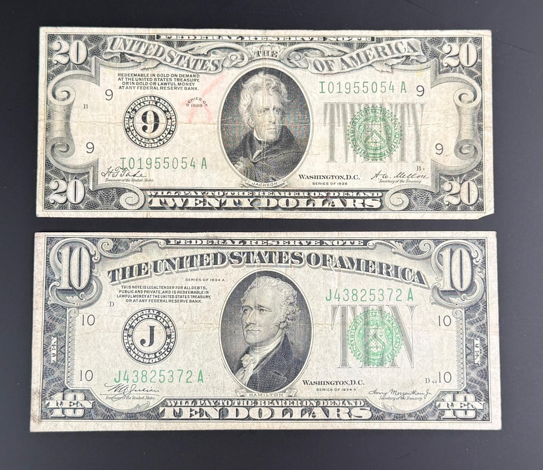 1928 $20 Redeemable in Gold and $10 Bank Notes (1 of 3)