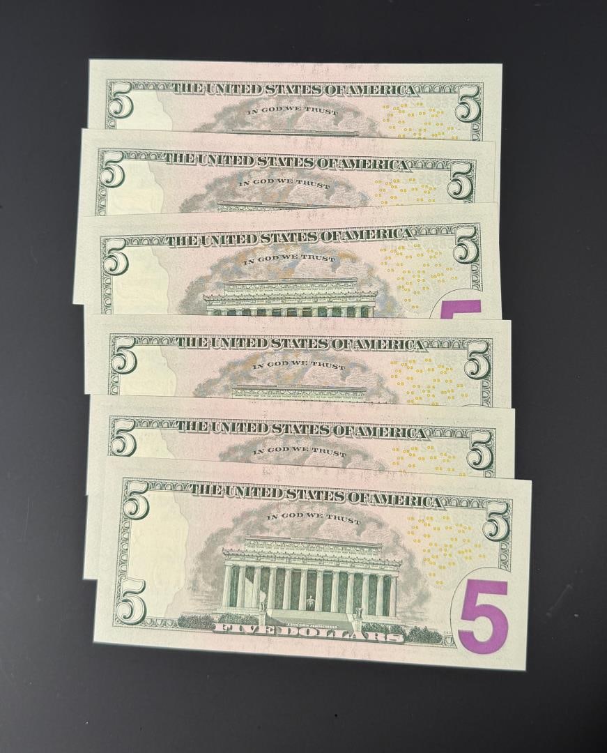 $30 Face Value Sequential $5 Bank Notes - 2
