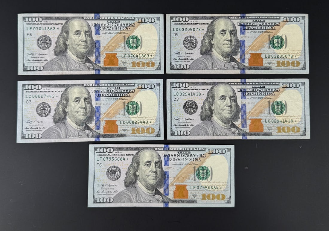 $500 Face Value $100 US Star Notes: Lot requires payment via non credit card only.