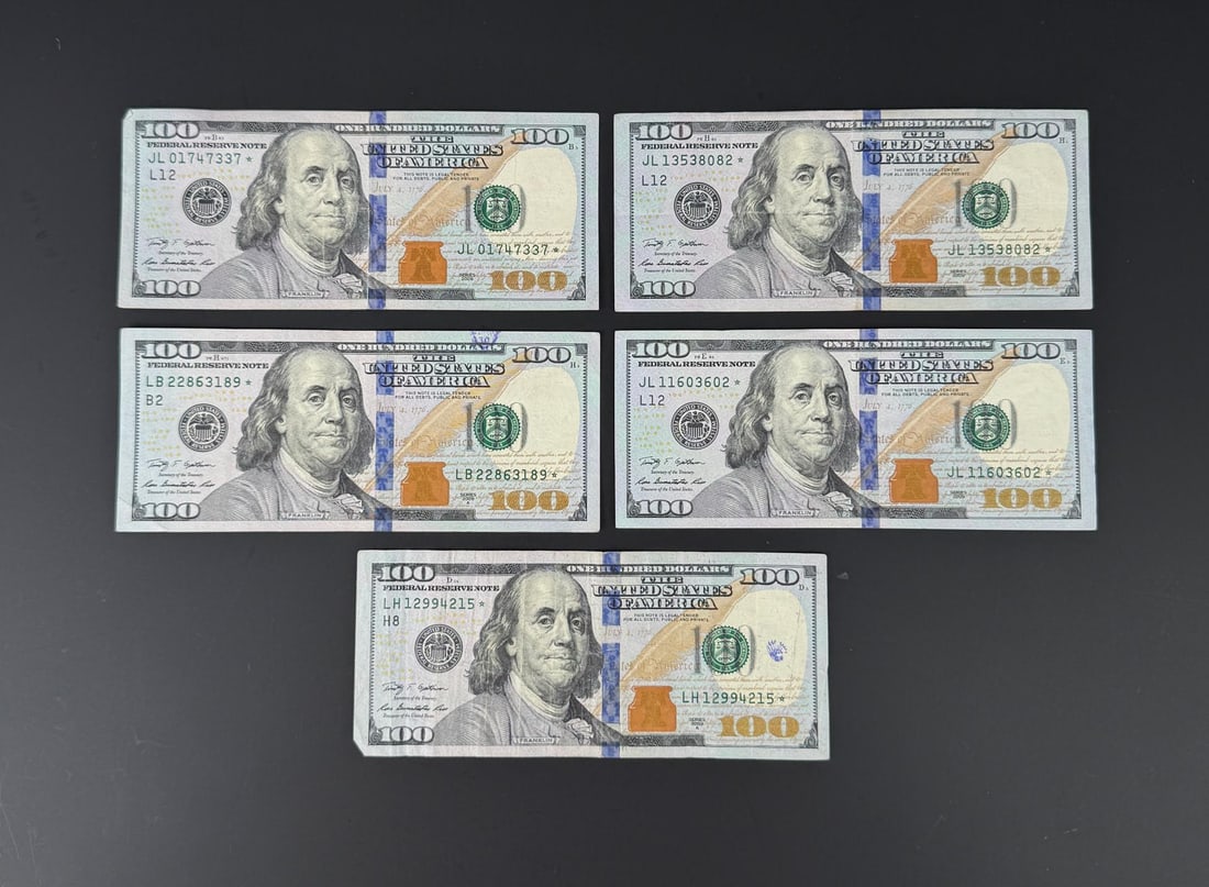 $500 Face Value $100 US Star Notes: Lot requires payment via non credit card only.