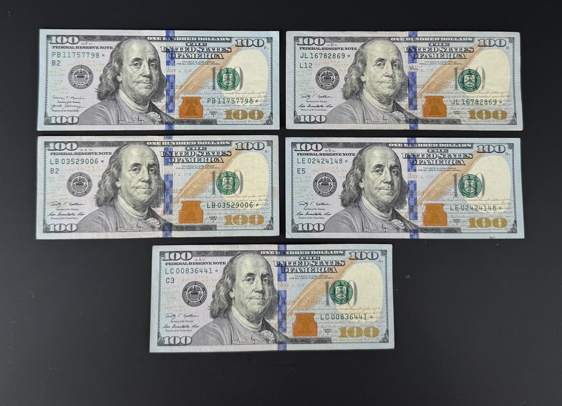 $500 Face Value $100 US Star Notes: Lot requires payment via non credit card only.