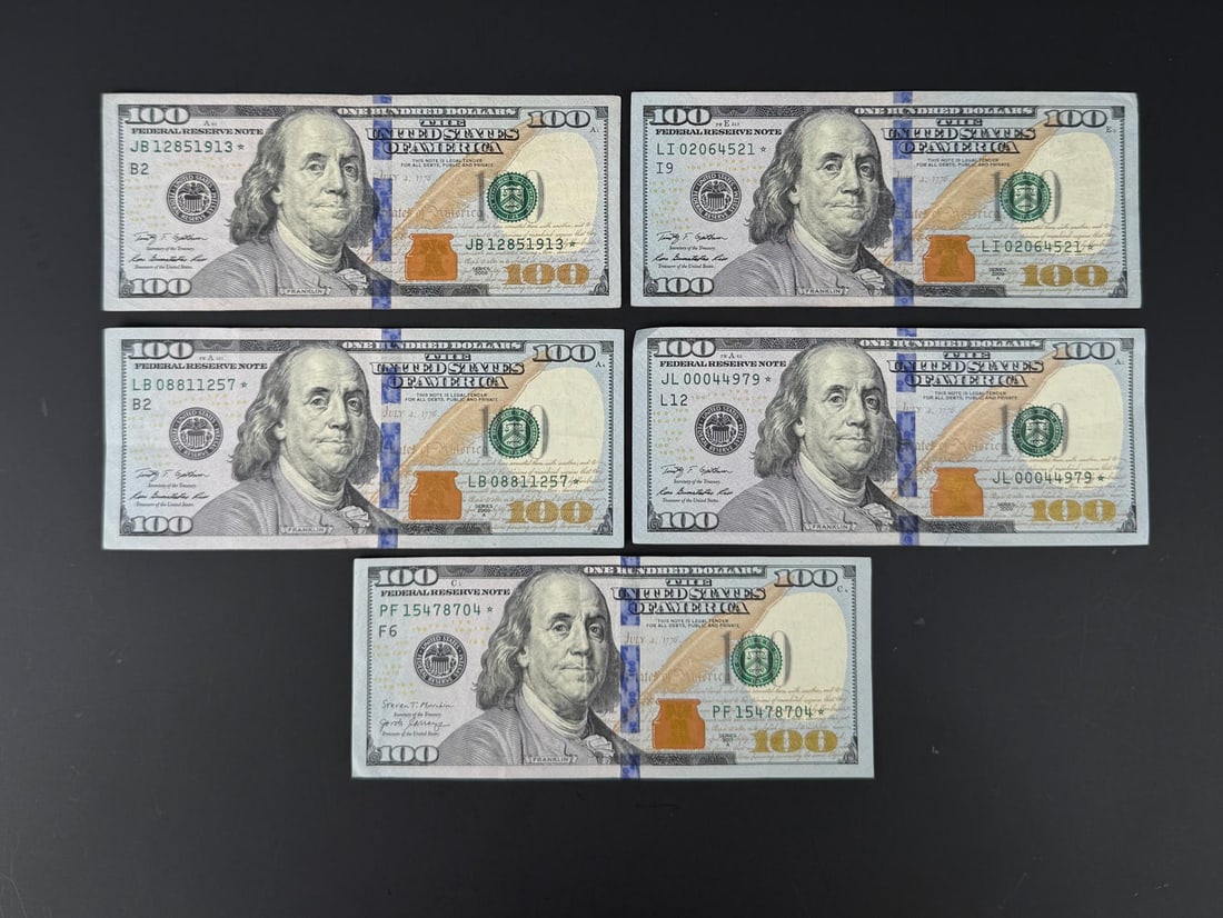$500 Face Value $100 US Star Notes: Lot requires payment via non credit card only.
