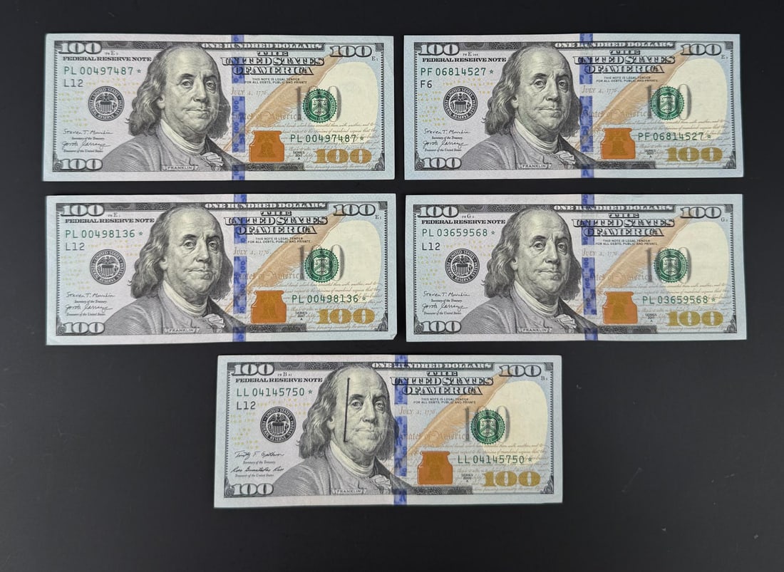 $500 Face Value $100 US Star Notes: Lot requires payment via non credit card only.