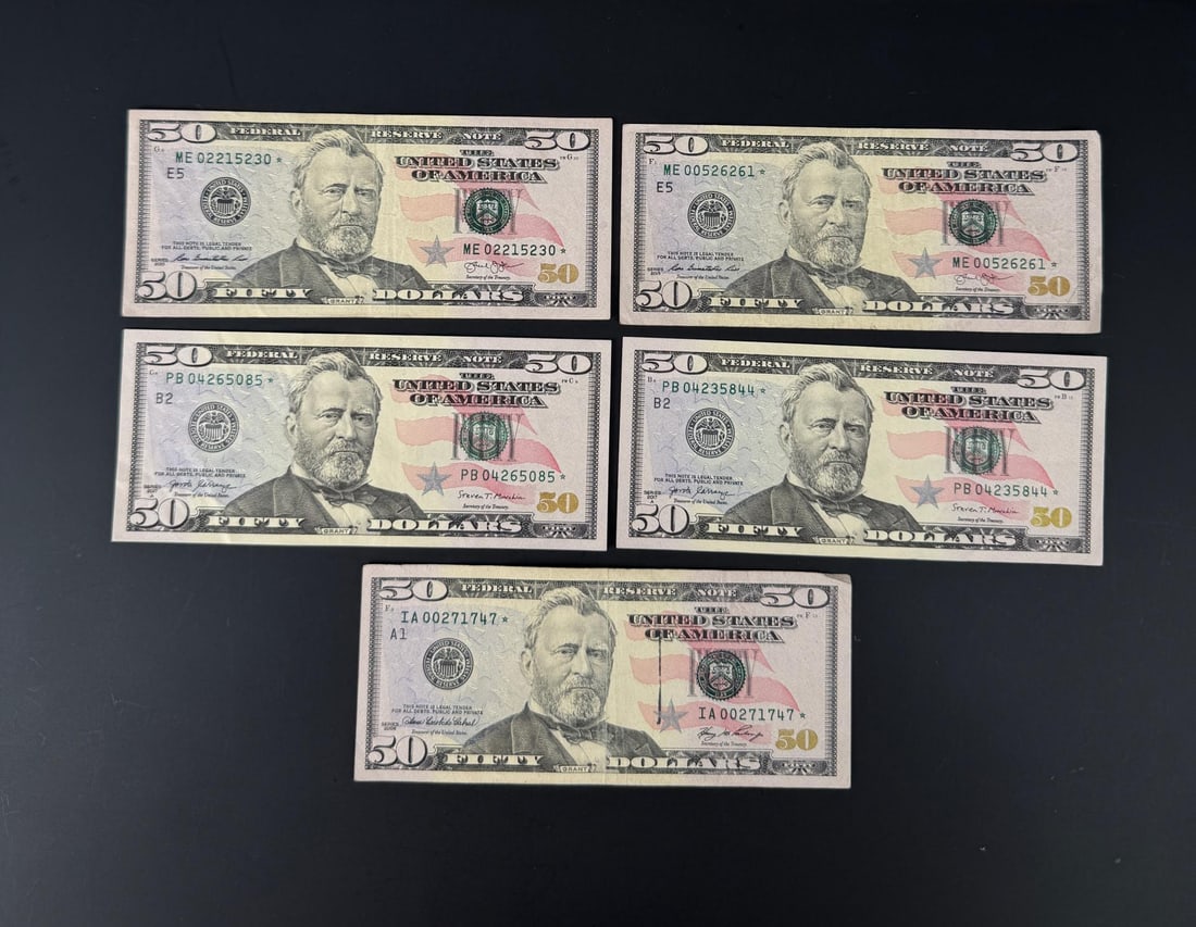 $250 Face Value $50 US Star Note Bills: Lot requires payment via non credit card only.