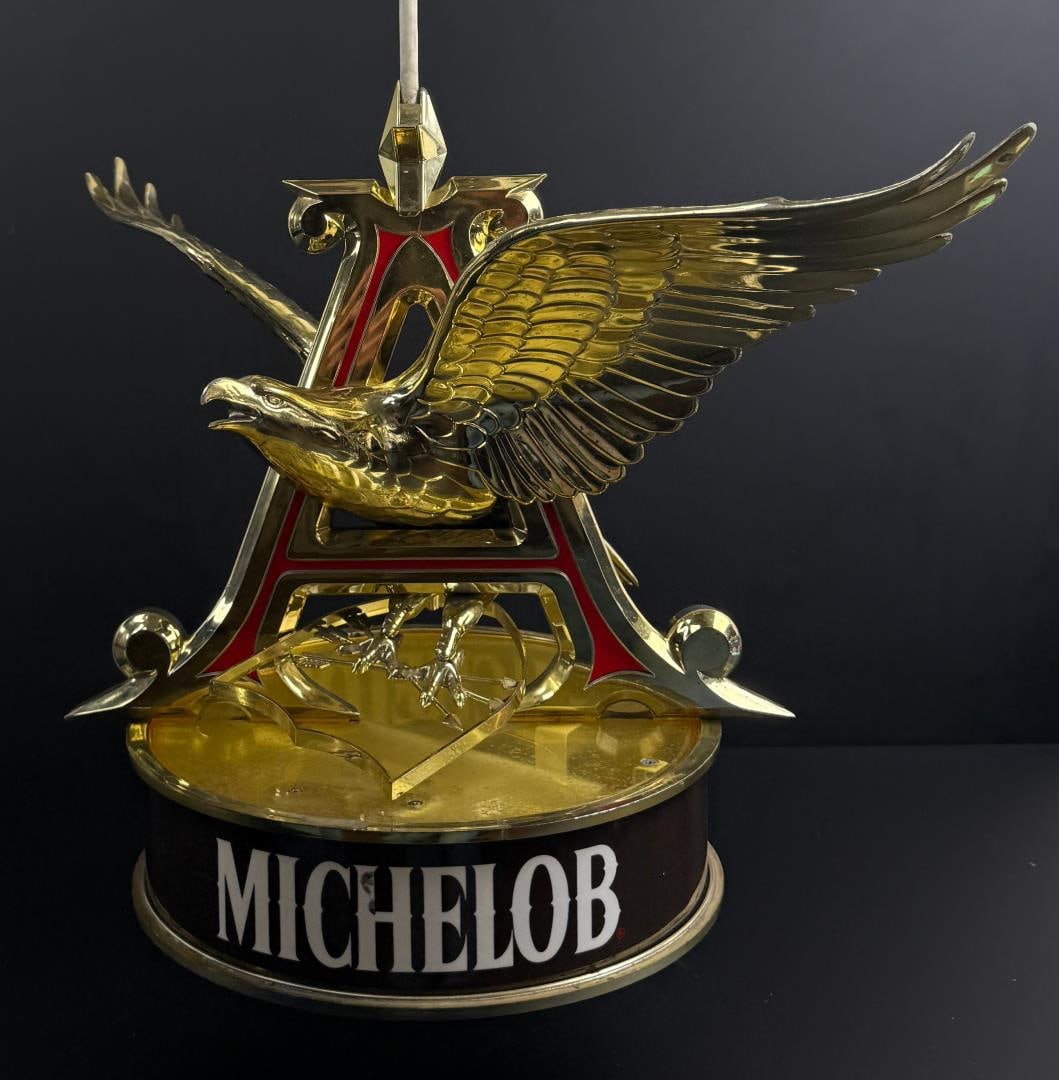 Michelob Beer Golden Eagle Rotating Sign: Model 315. Working, 10" deep, 14 1/2" tall, 21 1/2" wide wings.