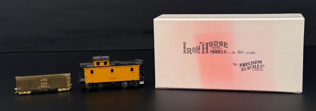 Precision Scale Co Brass DM&IR 17160-2 Caboose: Comes with extra brass car in original box.