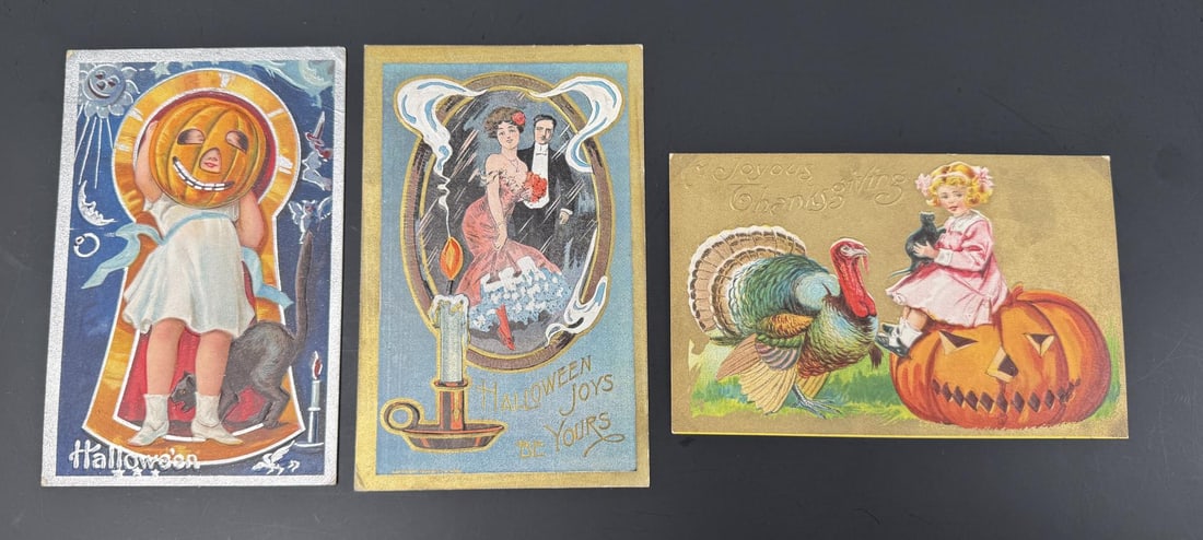 German Jack O Lantern Halloween Postcards: Group of 3.