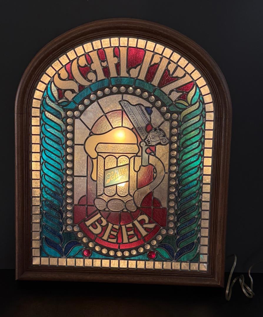 Schlitz Beer Stein Lighted Bar Sign: Working, 5 7/8" deep, 21 1/4" by 26 1/4".