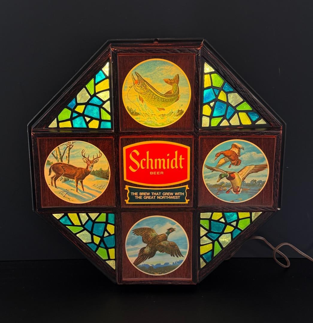 Schmidt Lighted Bar Beer Sign: Working, 6 3/8" deep by 16 3/8" by 16 1/2".