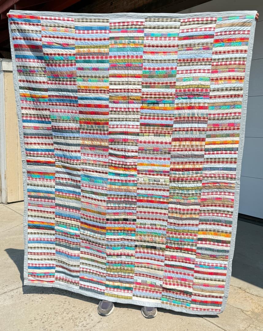 1930s Selvedge Scrap Quilt: 63 1/2" by 83 1/4" long.