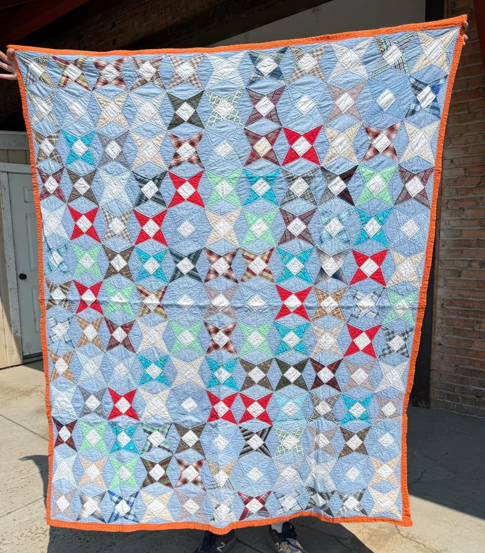 1940s Scrappy Star Quilt: 62 1/2" by 75 1/2" long.