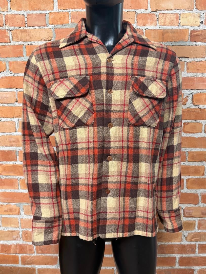 Vintage Kings Road Sears Wool Plaid Flannel Shirt: Size medium, for 15 -15 1/2" neck.