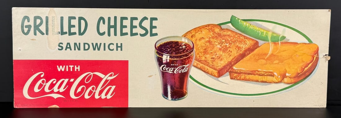 1953 Grilled Cheese and Coca Cola Lithograph Sign: 7" by 22".