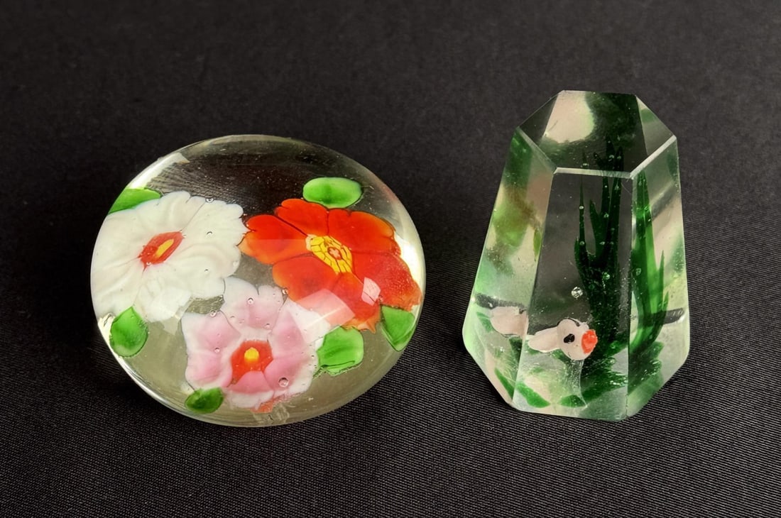 Pair of Chinese Glass Paperweights: Nice group.