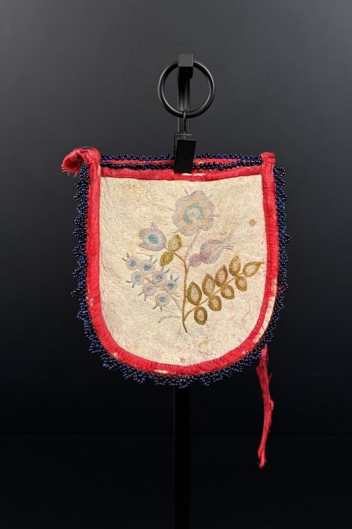 Metis Woodlands Native American Indian Bag: Embroidered. 5 1/4" by 5 1/2". Mid 19th Century.