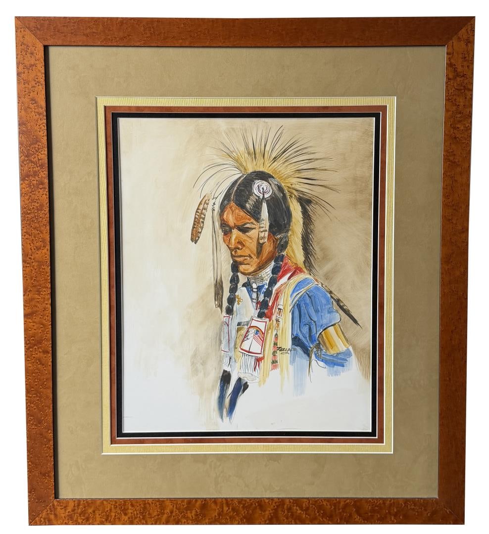 Native American Indian Dancer Painting: 27 1/2" by 31 1/2" framed.