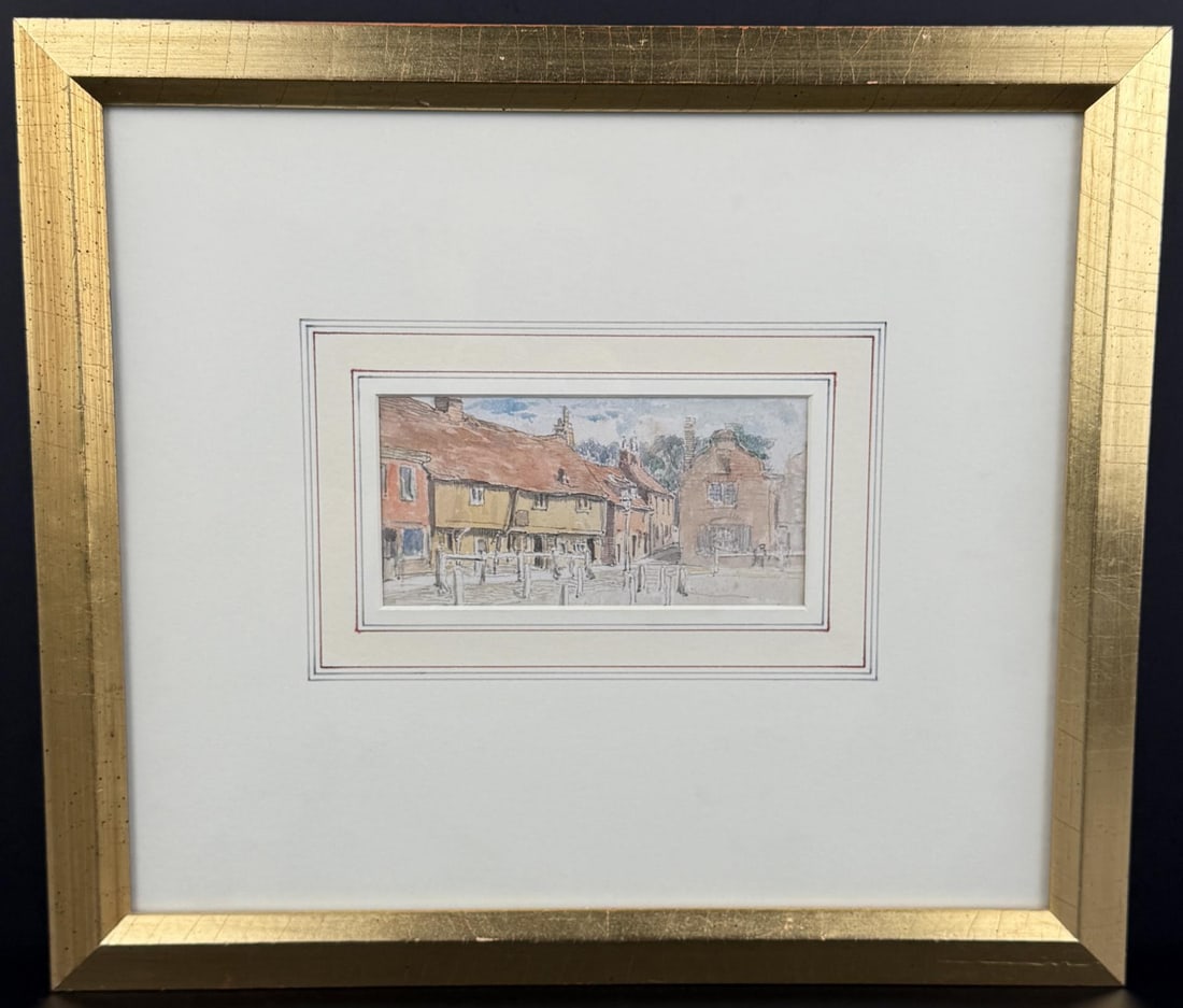 Henry William Hine Sandwich Street Painting: Title is Sandwich Street. 3" by 6" unframed. 15 7/8" by 13 7/8" framed. Henry William Hine. 1845 St. Pancras, London, England - 1941 Botesdale, Suffolk, England. Known for: Painting, illustration. Bor