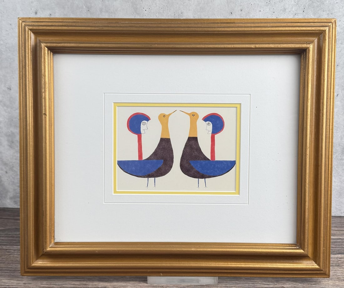Jessie Oonark Golden Plovers Inuit Print: 14 1/2" by 17 1/2" framed. Garfinkel Publications.