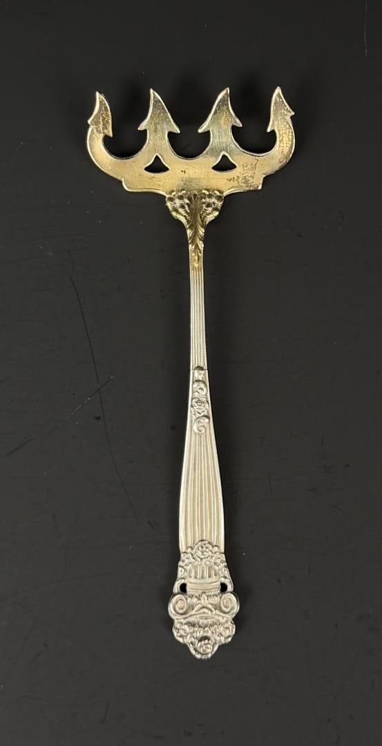 Towle Sterling Silver Sardine Fork: 18.4 grams, 4 1/2" long.