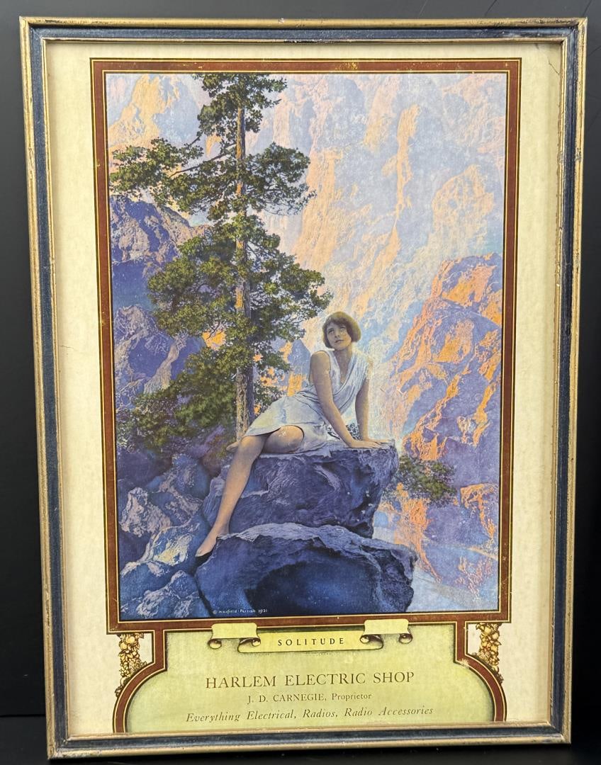 Solitude Maxfield Parrish Calendar Top: Harlem Electric Shop. 9" by 12 1/4" framed.