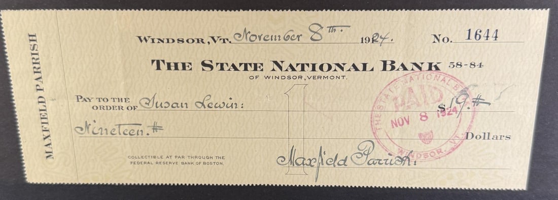 Susan Lewin Maxfield Parrish Signed Check - 2