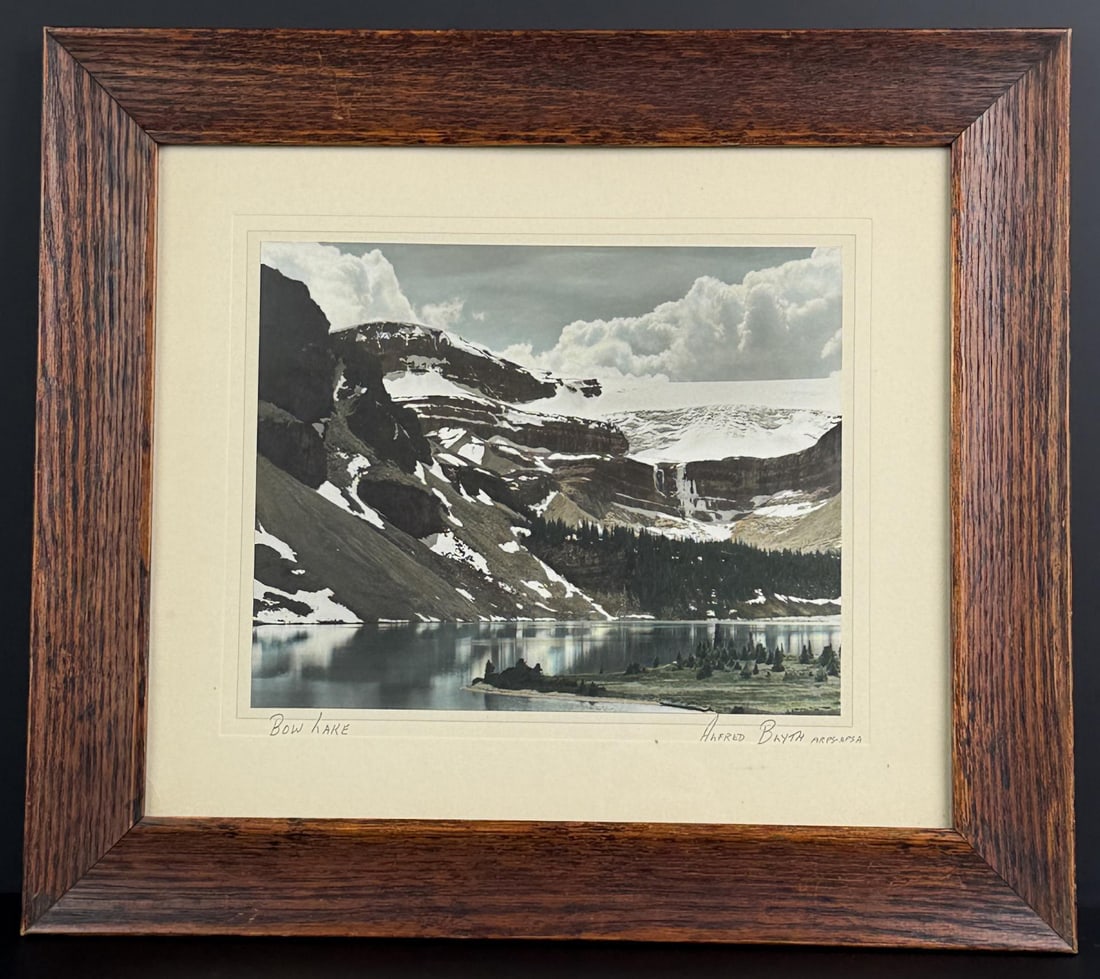 Alfred Blyth Bow Lake Canada Tinted Photo: 15" by 17" framed.