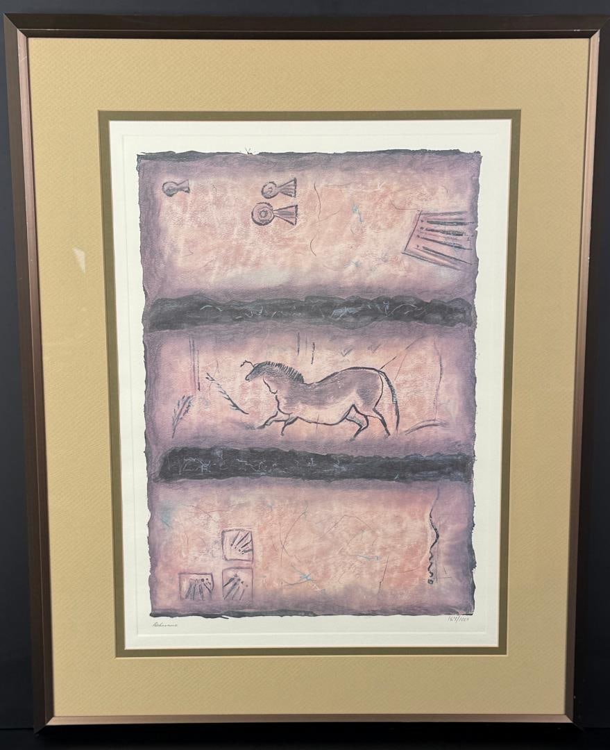 Carol McLaughlin Kortnik Cave Painting Lithograph: 22" by 27 1/2" framed.