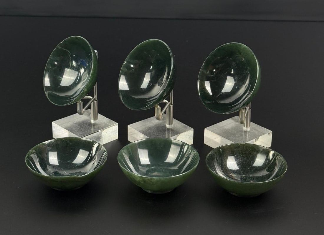 Collection of German Carved Agate Cups Bowls: 2 1/4" diameter, 3/4" tall.