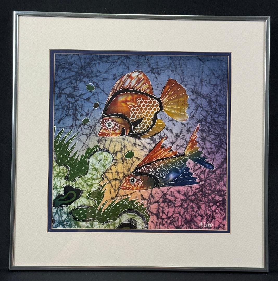 Alim & Noer Batik Painting: 16 1/4" by 16 1/4" framed.