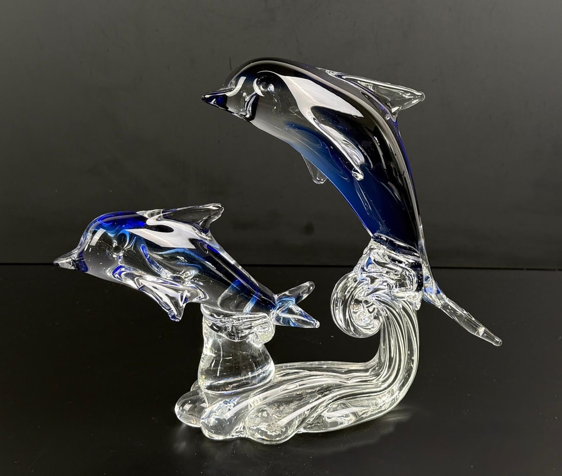 Murano Art Glass Dolphins: 10 5/8" by 8 3/4" by 3 1/2"