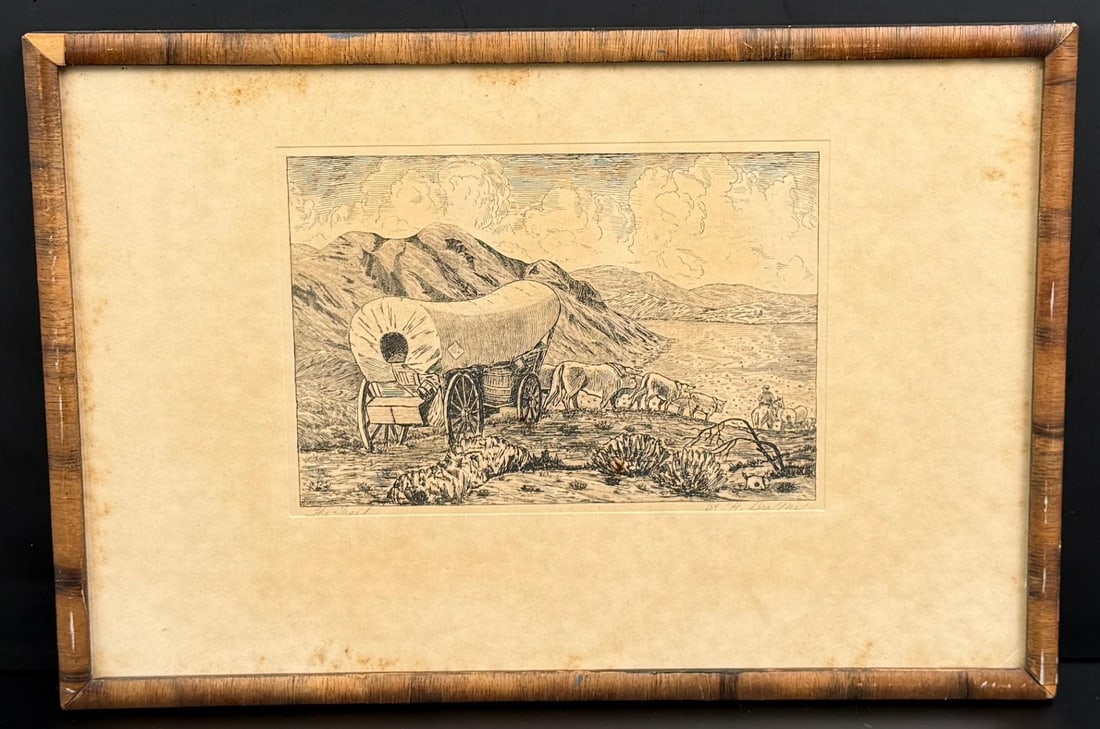 California Trail Etching: 8 1/2" by 12 1/2" framed.