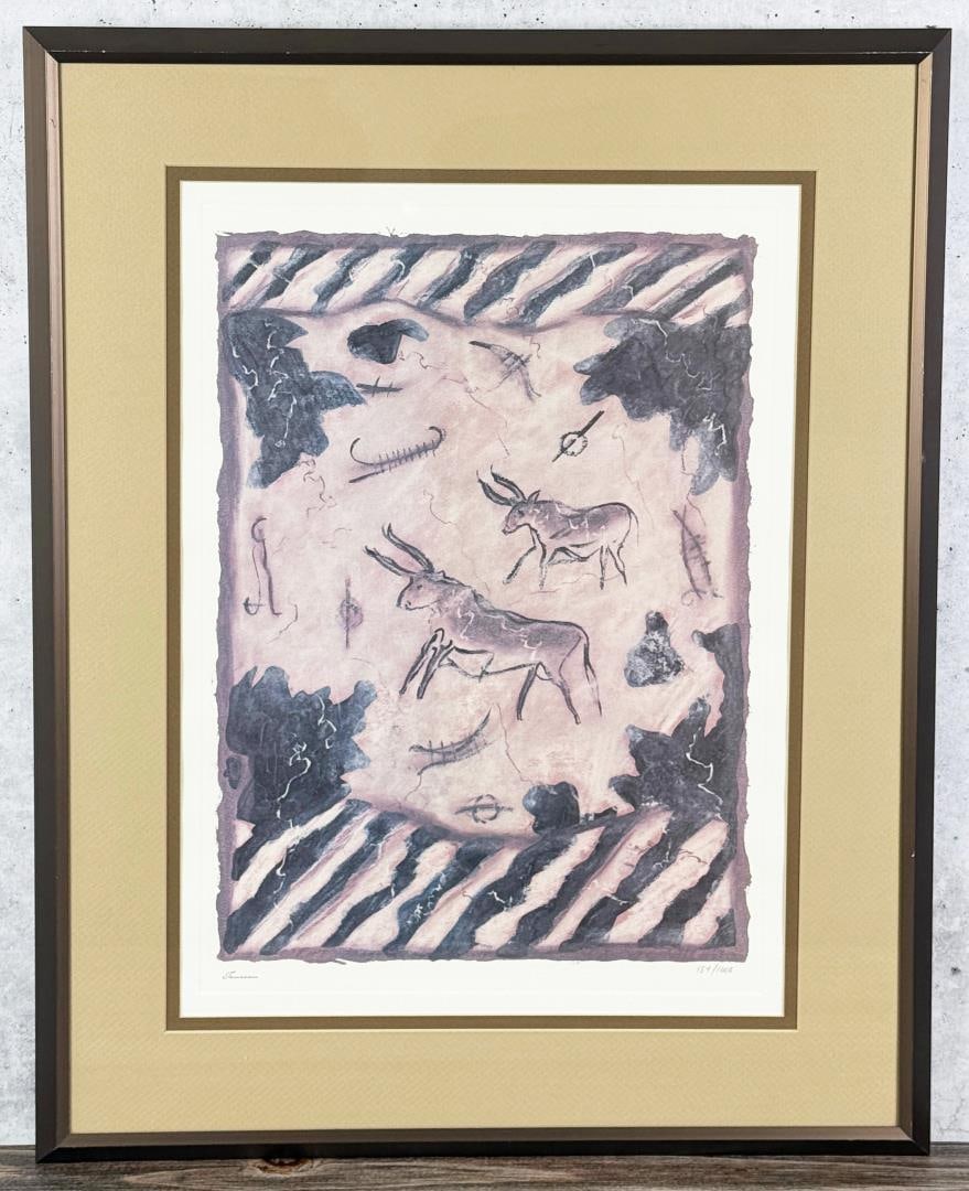 Carol McLaughlin Kortnik Cave Painting Lithograph: 22" by 27 1/2" framed.