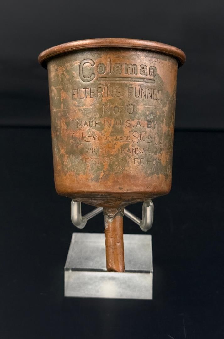 Coleman No 0 Copper Fuel Filtering Funnel: Decent example.