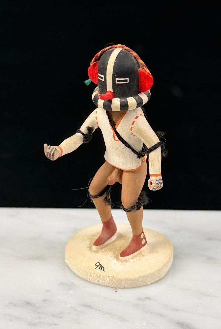 Miniature Hopi Indian Kokopelli Kachina Doll: Kachina is giving the middle finger and sports an erect dong. 2 1/8" tall, 1" diameter.