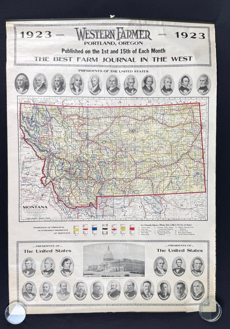 1923 Western Farmer Montana Map: Portland, Oregon published Western Farmer map of Montana. Measures 26" by 36".