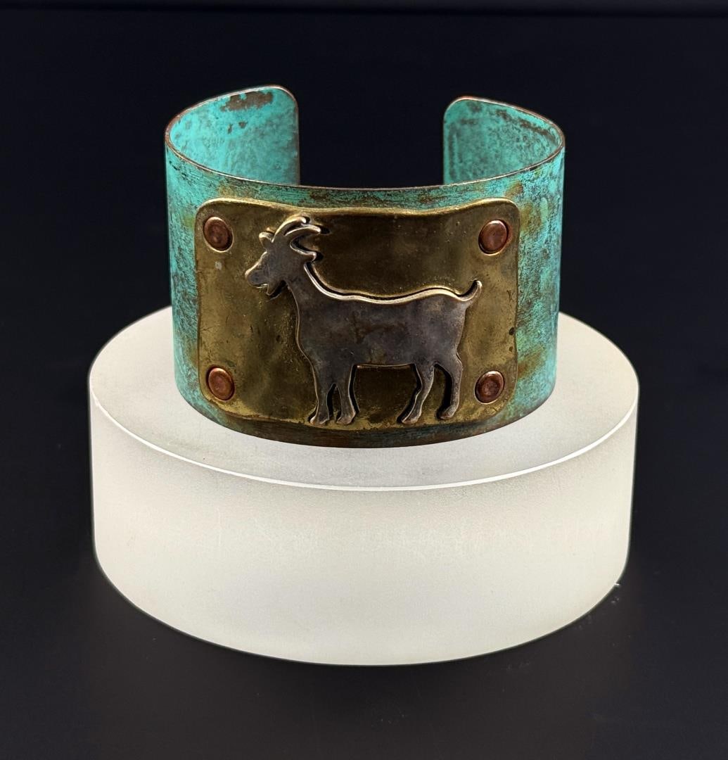Copper and Brass Goat Bracelet: 6" inner circumference.