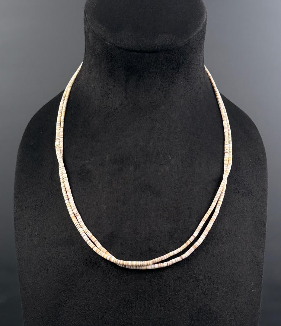 Santo Domingo Pueblo Heishi Shell Necklace: 12 1/4" long as displayed.