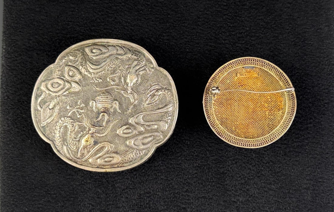 Chinese Export Silver Brooch and Drop - 2
