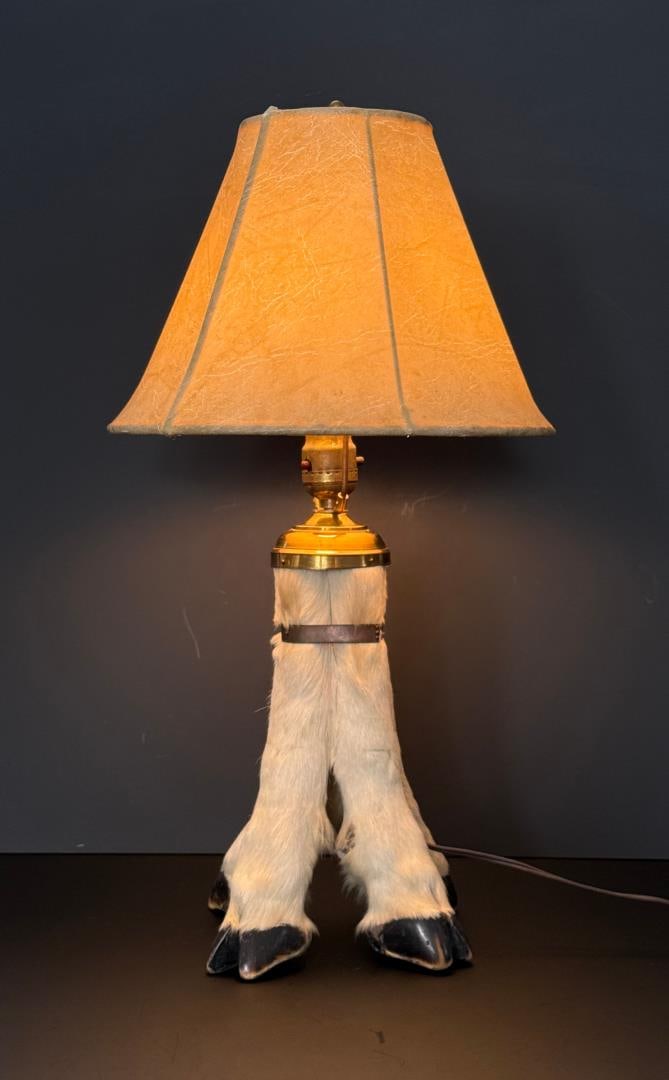 Montana Mountain Goat Taxidermy Leg Lamp: 22 1/2" tall, 12" diameter.