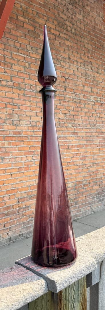 Empoli Amethyst Genie Bottle Decanter: 28" tall, 5 1/2" diameter.