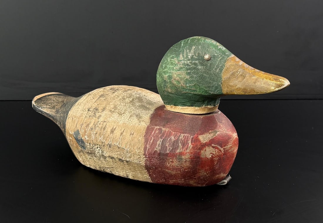 Mallard Wood Duck Decoy: Reproduction. 14 1/4" by 6 1/2" by 5 1/4"