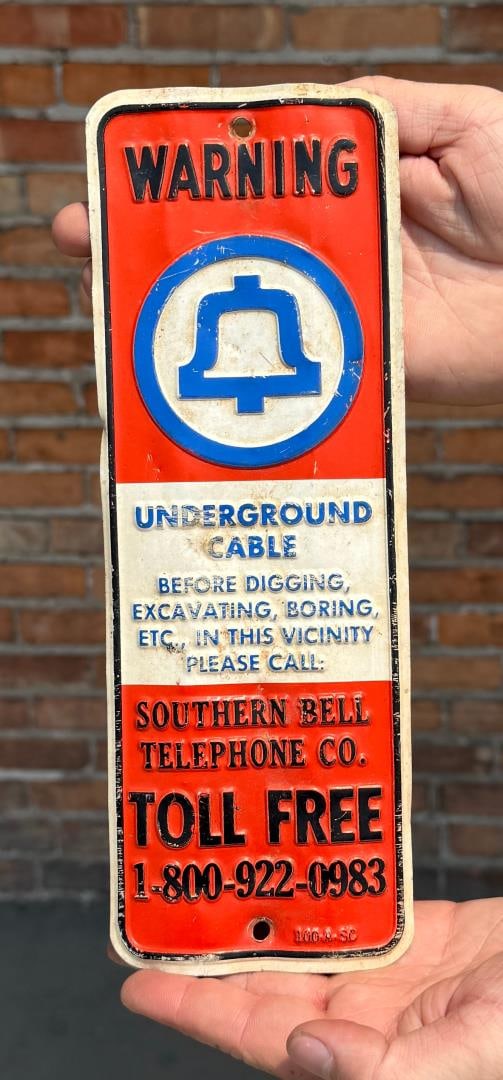 Southern Bell Telephone Cable Sign: 4" by 11".