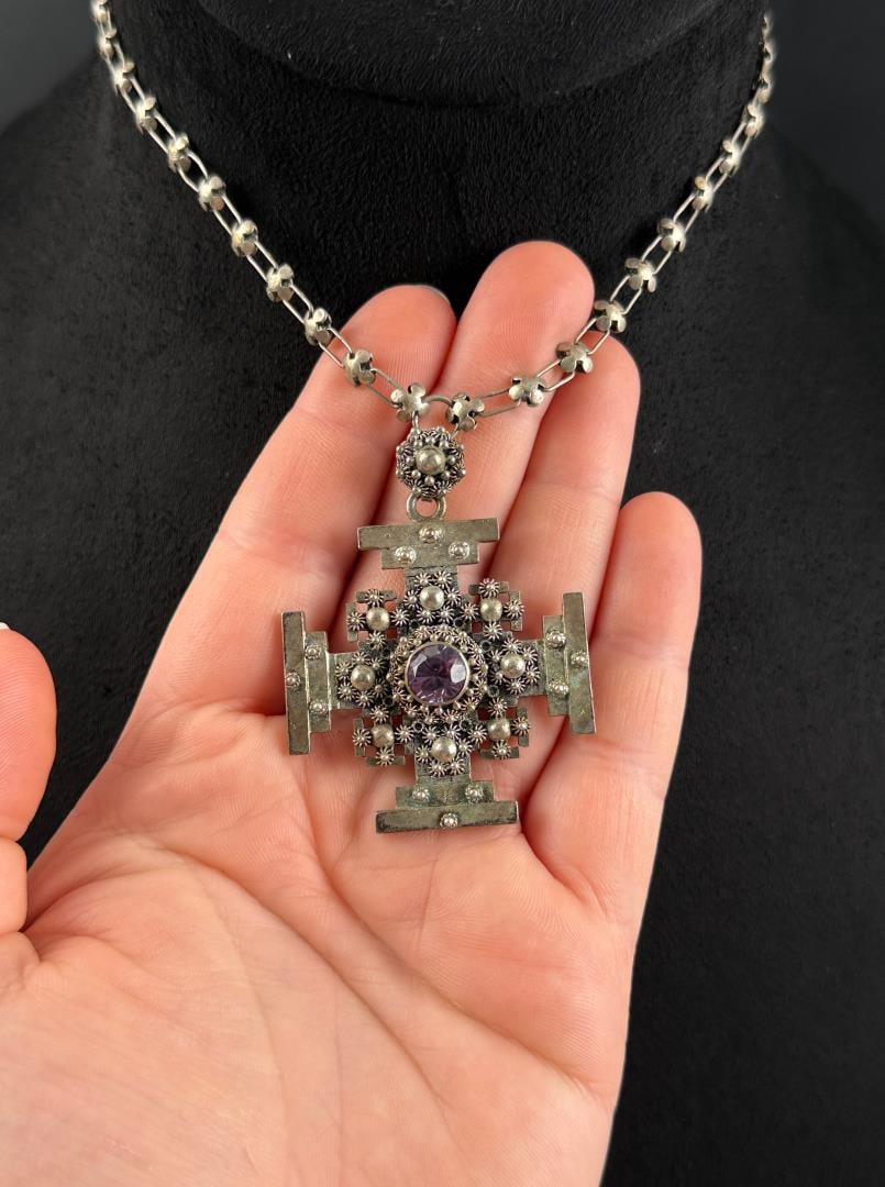 Jerusalem Amethyst Sterling Silver Cross - 2