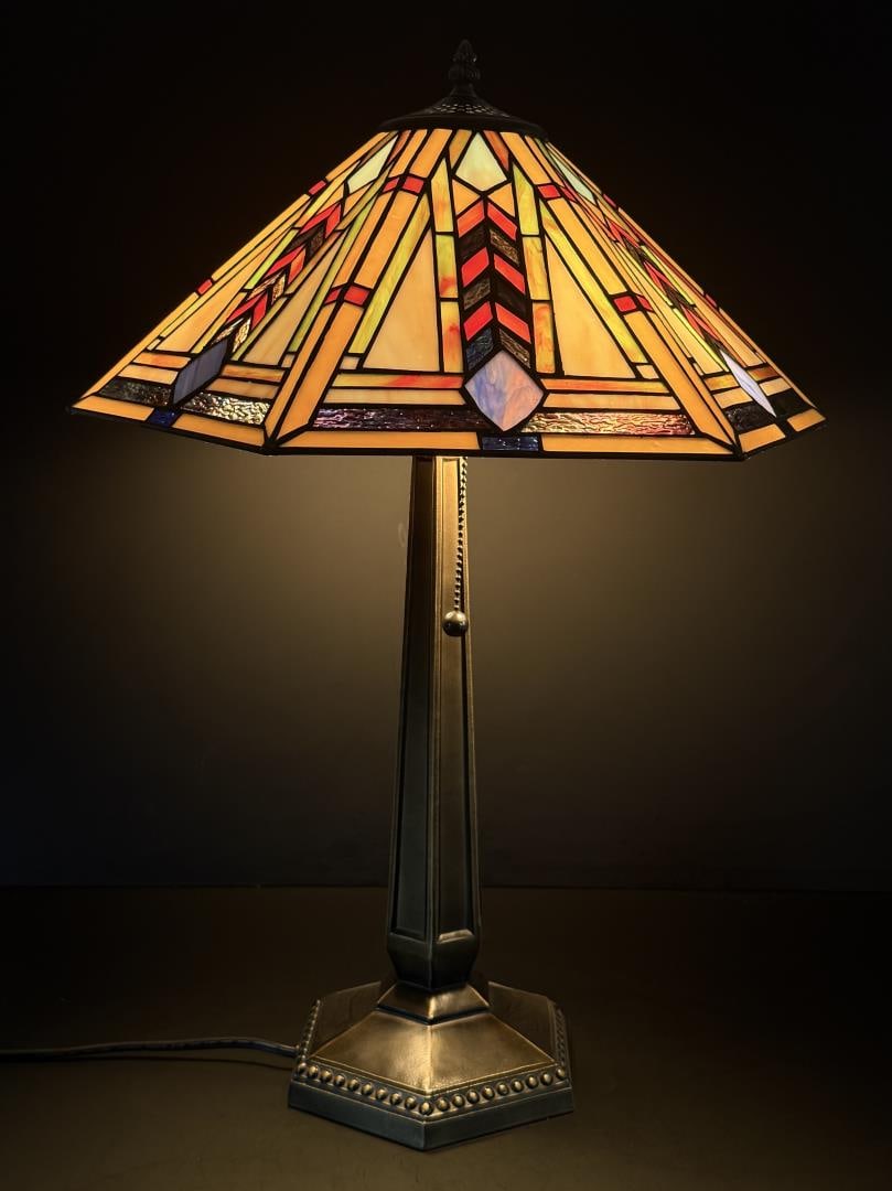 Stained Glass Table Lamp: 26" tall, 8" diameter.