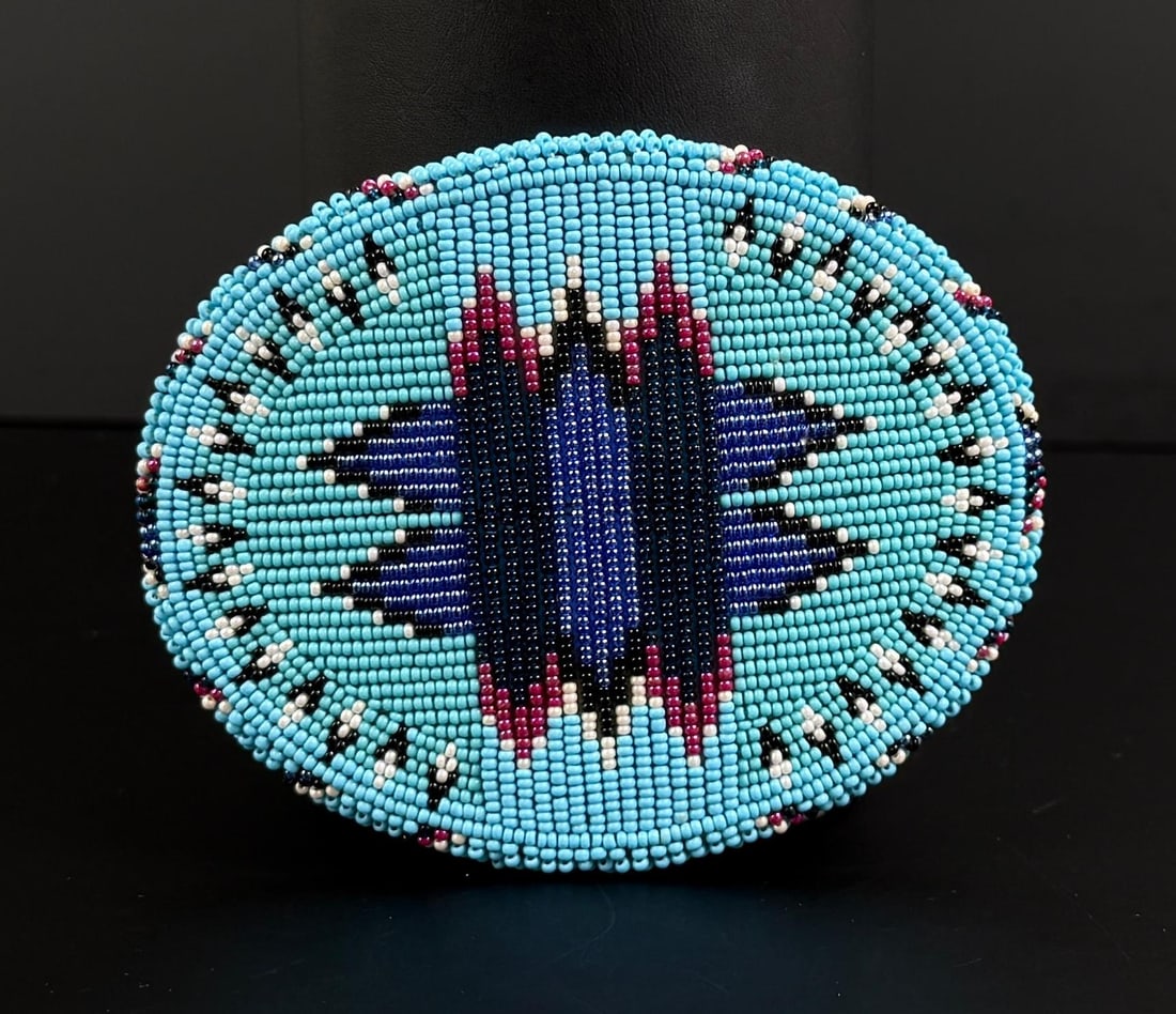 Native American Indian Beaded Belt Buckle: 4" by 5". Second Half of the 20th Century.
