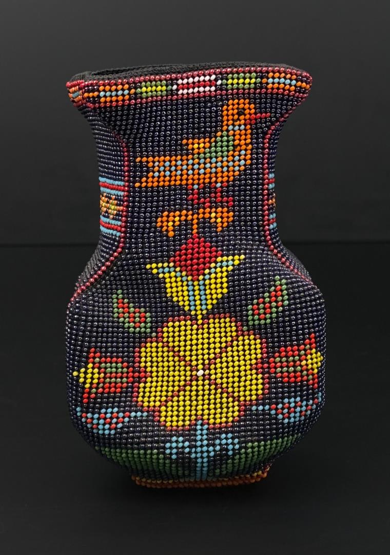 Beaded Vase: 6 1/2" by 4" by 3 1/4"