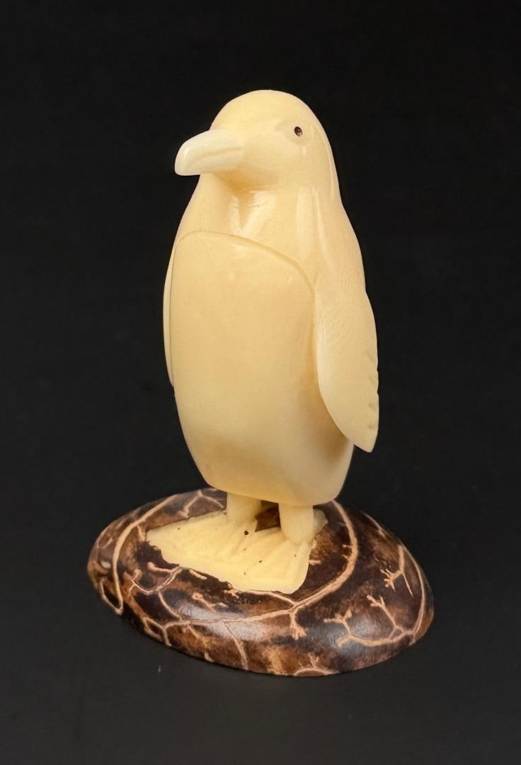 Tagua Nut Penguin Carving: 2 1/4" by 1 1/2" by 1 1/2"
