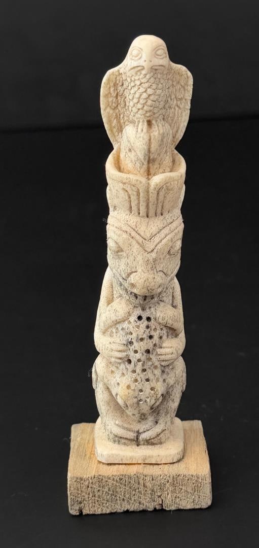 Carved Horn Totem Pole: 4 1/2" tall.