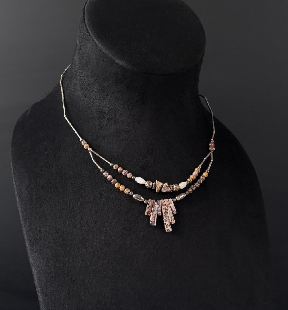 Navajo Sterling Silver Necklace: 9" long as displayed.