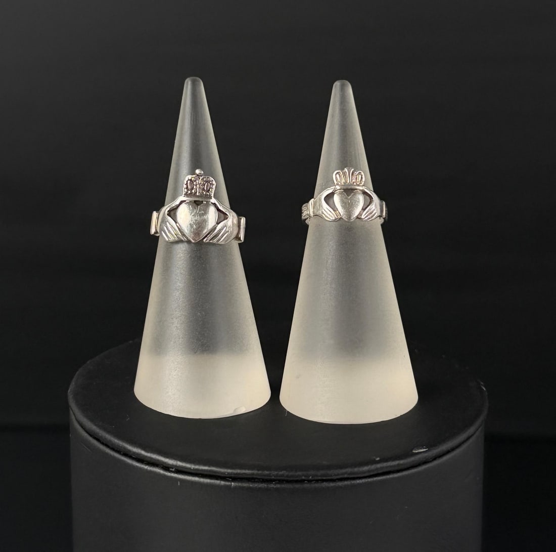Sterling Silver Claddagh Rings: 6.73 grams. Sizes 3 and 5.